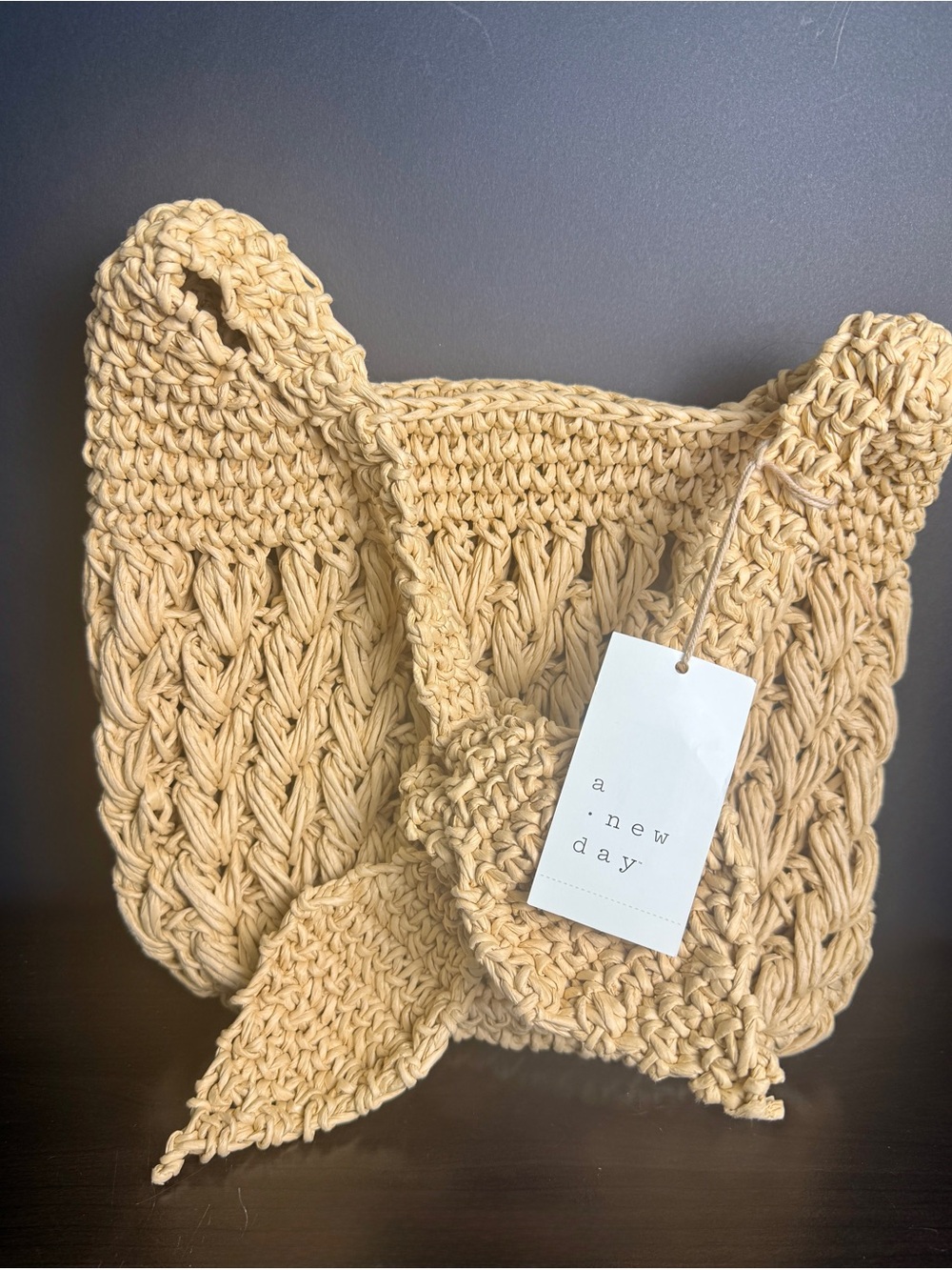 a new day Cream Crochet wicker like Shoulder Tote with Knotted Detail